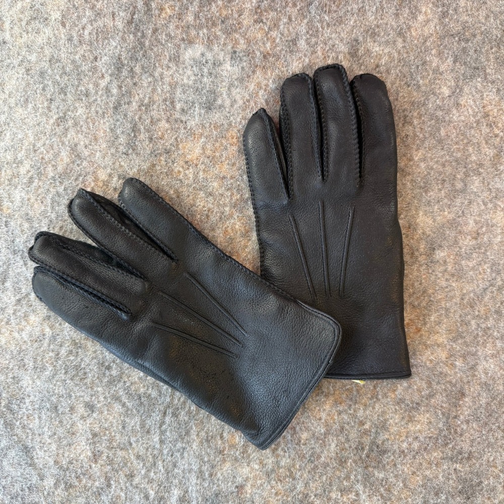 Native Deerskin Rubin Leather Gloves Mens S Black Vintage Lined Stitched Soft